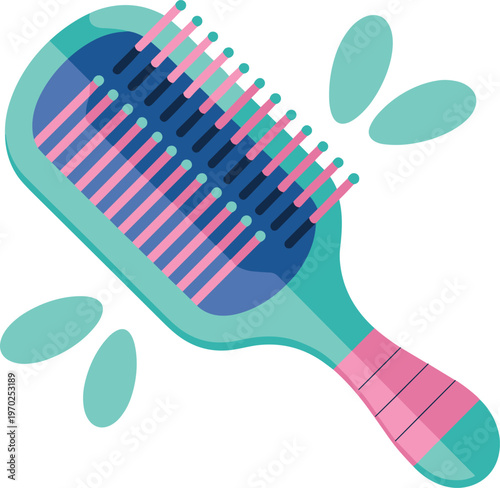 Hairbrush illustration with colorful paddle design, bristles, and personal care hygiene concept in cartoon style