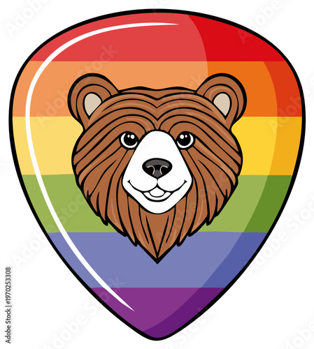 Bear Head on Rainbow Pride Plectrum Guitar Pick Celebrating LGBTQ Support