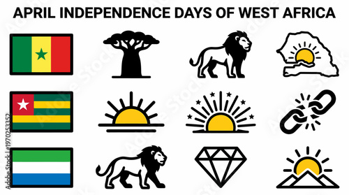 West Africa Independence Day Symbols - Senegal, Togo, Sierra Leone