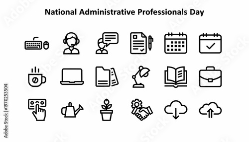 Administrative Professionals Day Icons: Business, Office, and Support Symbols