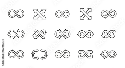 Infinity Loop Arrows and Cycle Symbols Line Art Icons Set