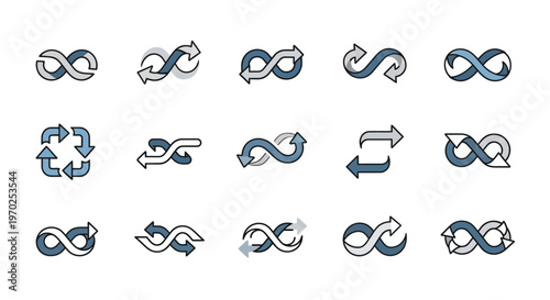 Infinity Loop Arrows Icons Set - Endless Cycle and Connection Symbols