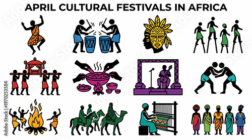 African Cultural Festivals April Icons Set