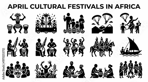 April Cultural Festivals Africa Icons Set