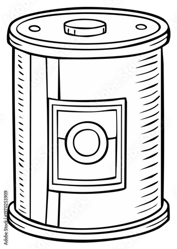 Retro Analog Film Roll Canister Vintage Cinema Reel Container Outline Drawing