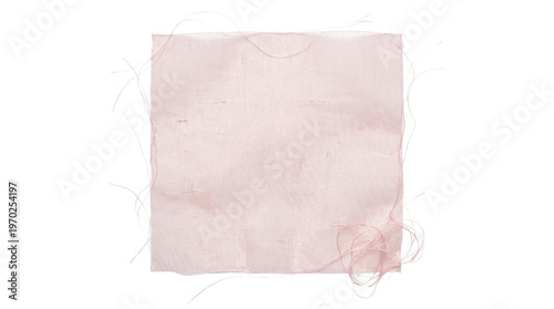 Foto Square swatch of pale pink silk fabric with loose threads
