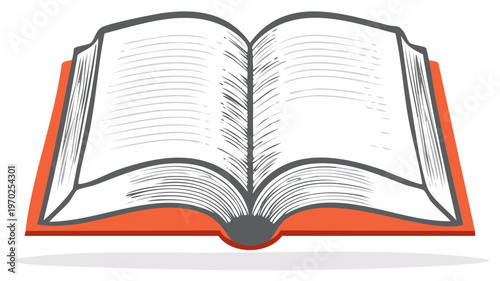 Opened book with blank white pages and a bright orange cover for reading learning education