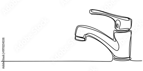 continuous one line drawing Modern faucet, sleek tap, minimalist design, bathroom fixture, vector icon