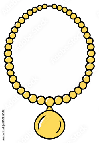 Classic Gold Pearl Necklace with Round Pendant
