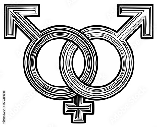 Interlocking transgender symbols representing gender diversity and inclusion, graphic illustration