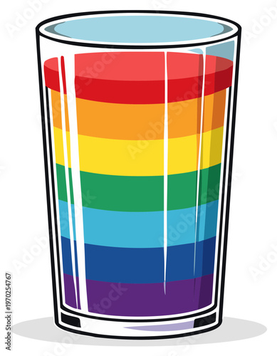 Tall Glass Filled with Colorful Rainbow Liquid Layers Illustration