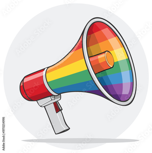Rainbow Pride Megaphone Vector Illustration for LGBTQ Activism Protest and Celebration