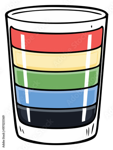 Vibrant Layered Shot Glass Cocktail Colorful Liquor Layers Alcoholic Drink Illustration
