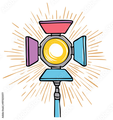 Colorful Cartoon Studio Light Illustration with a Beam Effect