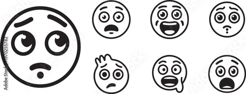 Set of Expressive Emoticons Showing Various Emotions Line Art Style