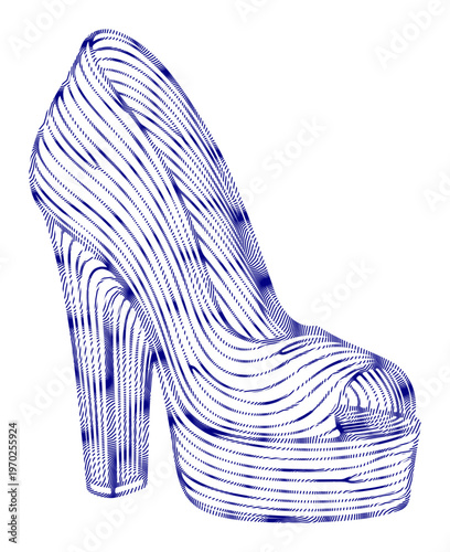Elegant blue line art high heel shoe with platform