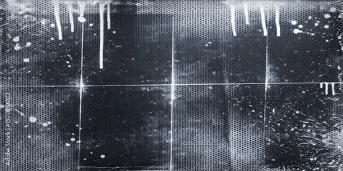 A vintage dark grunge texture of rain drops on a dirty glass window surface with a black film pattern design