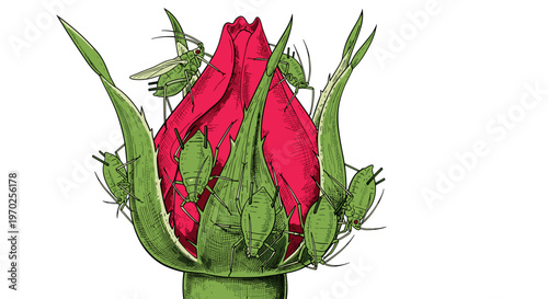 Red rose with insects illustration