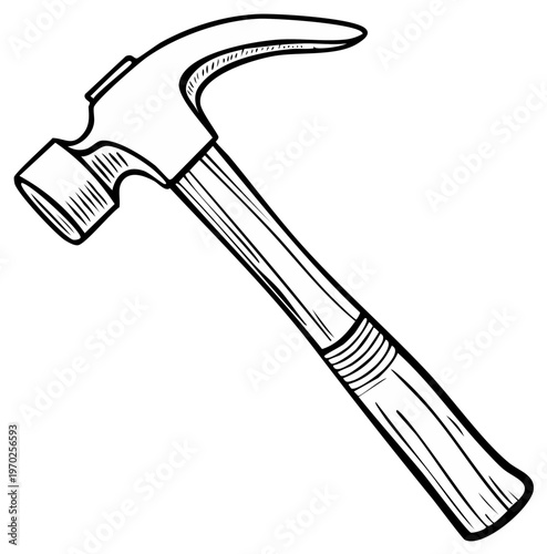 Line art hammer construction tool illustration for construction hammering and woodwork carpentry