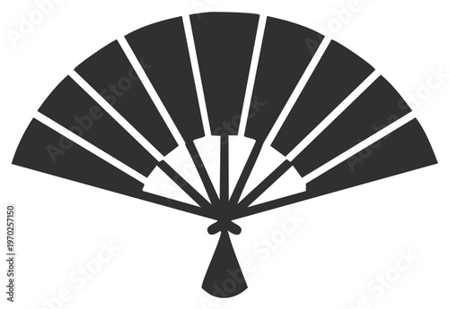 Japanese folding fan with a tassel in dark gray monochrome style for elegant design