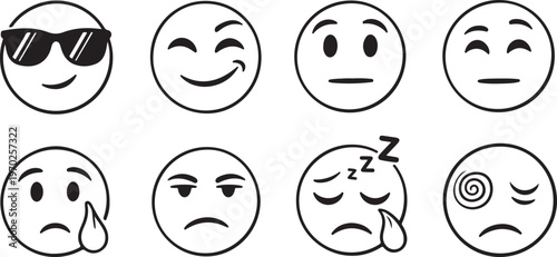 Diverse Emoji Faces Expressing Emotions Hand Drawn Style