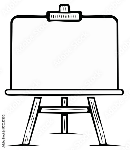 Illustration of a Blank Easel on a Wooden Tripod Stand for Painting or Display in Black and White
