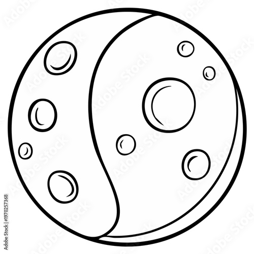 Abstract crescent moon with craters and highlights simple black and white illustration