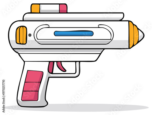 Cartoon laser gun illustration, retro futuristic blaster, toy weapon