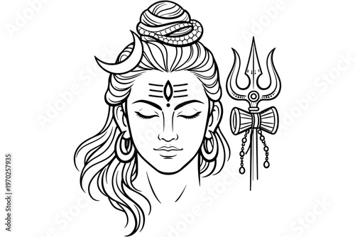 Hindu God Shiva with Trident Ink Splash Vector Art