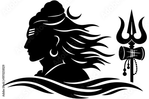 Monochrome Shiva Spiritual Vector Illustration