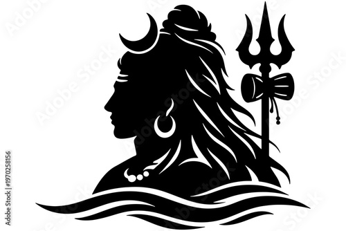 Shiva Side Profile Black Silhouette Illustration