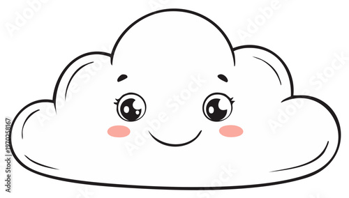 Cute smiling cloud illustration with a happy kawaii face and rosy cheeks