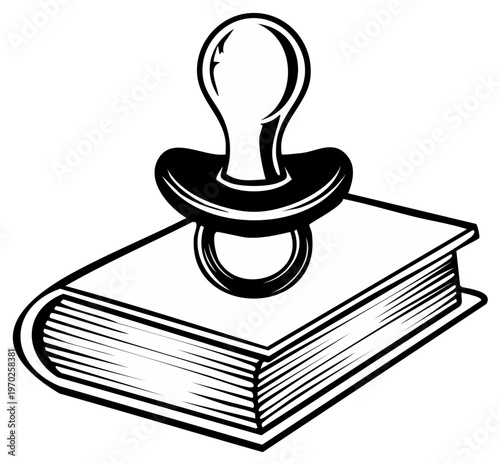 Baby pacifier resting on closed book symbolizing early education and childhood learning