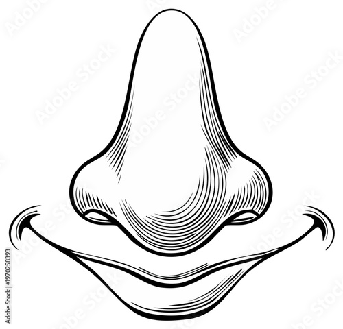 Cartoon nose and smile illustration, humor, happy face concept