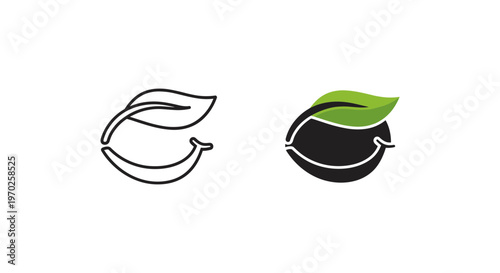 Minimalist leaf logo design, eco friendly organic plant icons, green and black nature symbols for sustainable branding and wellness identity