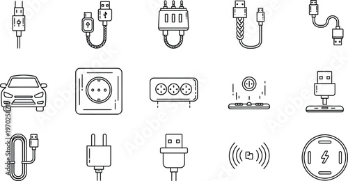 Collection of various electrical plugs and power adapters