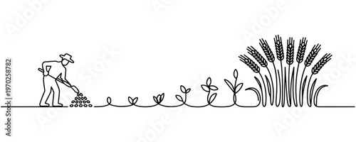 Farmer Planting Seeds Leading To Wheat Growth Agriculture Concept.