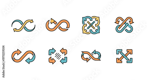 Infinity Loop Arrows Symbols Set for Continuous Flow and Repetition Concepts