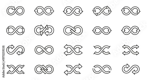 Infinity Loop Symbols Set with Arrows and Grunge Texture