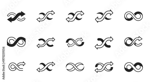 Infinity Symbols and Intertwined Arrows Vector Icon Set