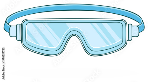 Illustration of Blue Protective Goggles for Safety with Adjustable Strap on White, Clean Protection