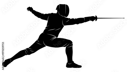 Fencer Attack Lunge Silhouette Vector Isolated on White Background_26
