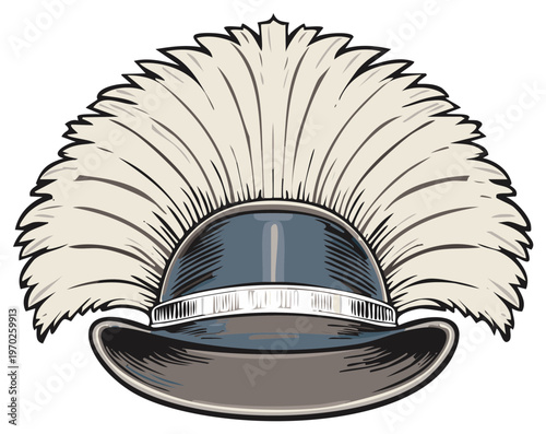Elegant ceremonial hat illustration featuring a grand feather plume vector art design