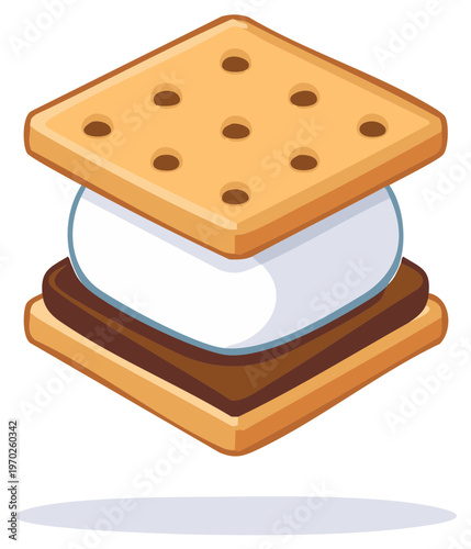 Delicious S'more Illustration with Graham Crackers Marshmallow and Chocolate Dessert Treat