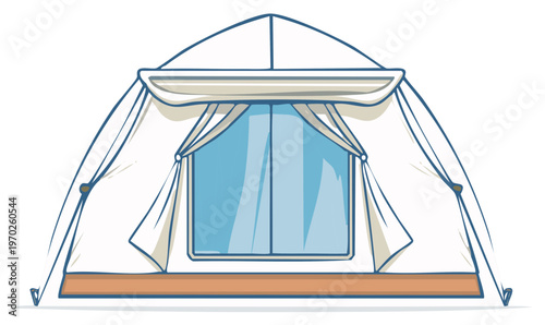 Canvas Glamping Tent with Large Window and draped curtains