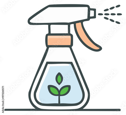 Organic garden spray bottle with plant fertilizer, eco friendly plant care concept icon.