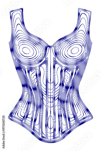 Futuristic, blue, glowing, vector corset, cyberpunk fashion, neon-lit bodice