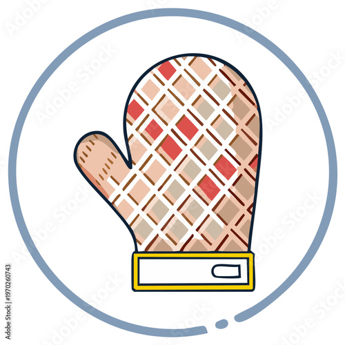 Vector illustration of a kitchen oven mitt with a geometric pattern design.