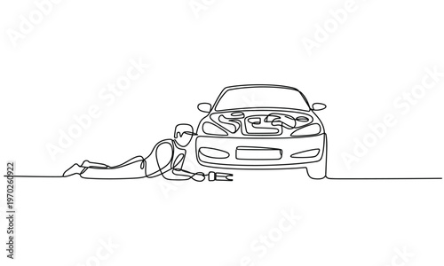 Professional Mechanic Fixing Car Engine with Tools – Auto Repair Service Concept.