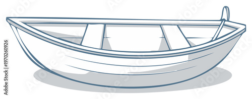 Simple Line Art Illustration of an Empty Aluminum Rowboat Skiff